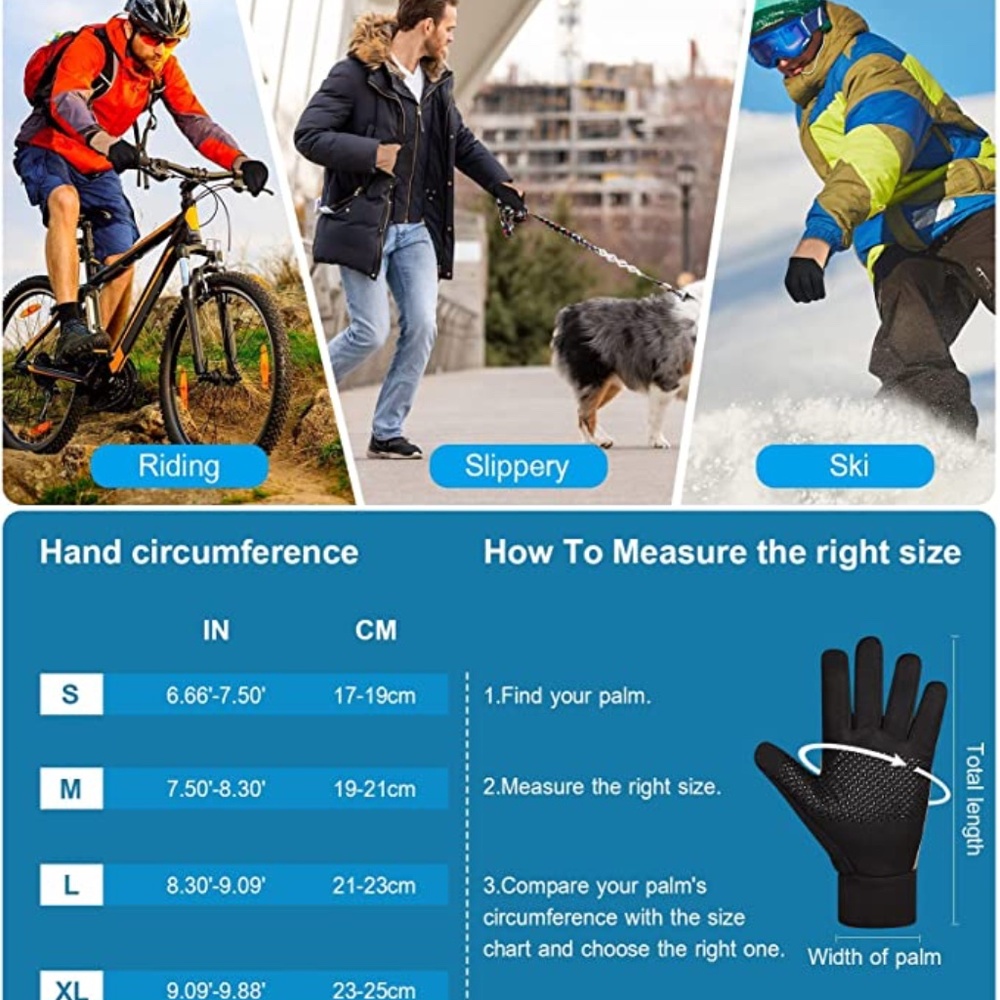 Touch Screen Fleece Gloves Wide Cuffs Unisex Lightweight Warm Winter Mens Womens - Picture 3 of 4